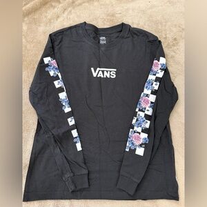 Vans Women’s Medium Black Checkered Floral Crew Neck Pullover